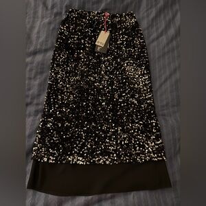 B-Yu Black Sequin Midi Skirt